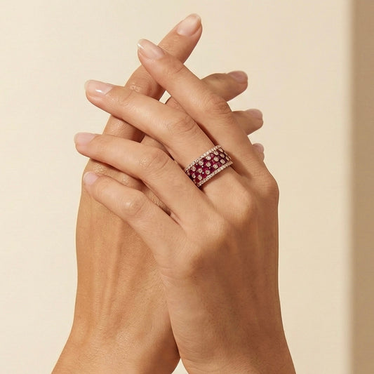 White Diamond And Ruby Ring Band