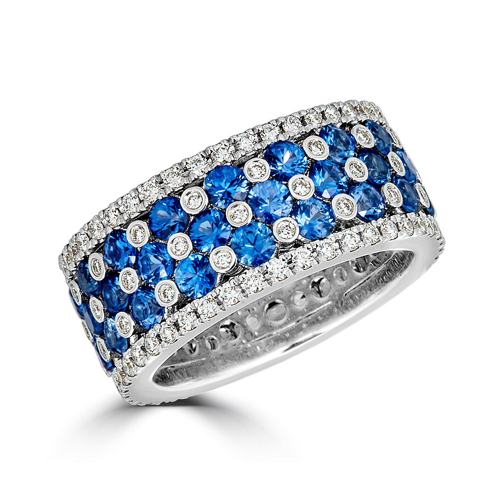 White Diamond and Blue Sapphire Ring Band