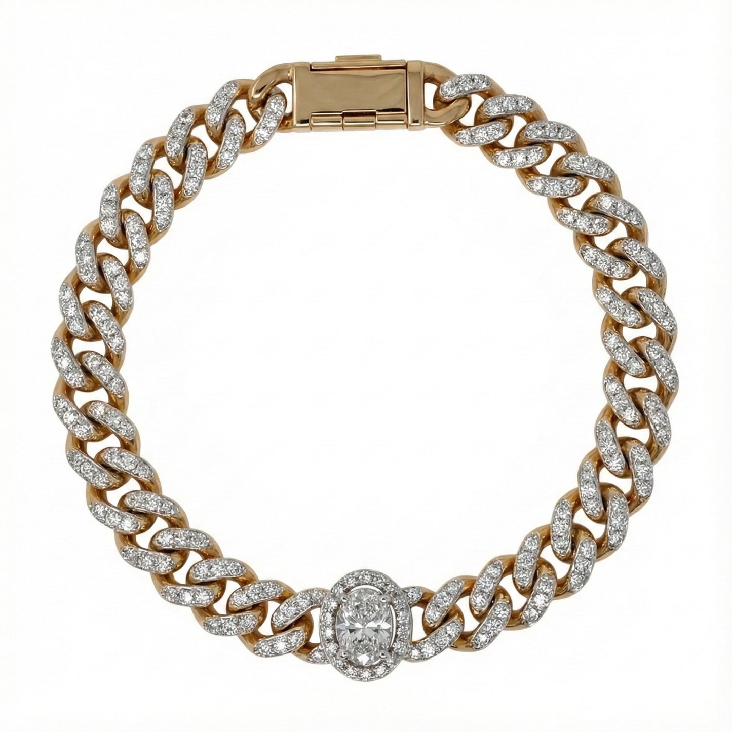 Diamond Curb Link Bracelet With Diamond Stone Center