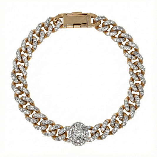 Diamond Curb Link Bracelet With Diamond Stone Center