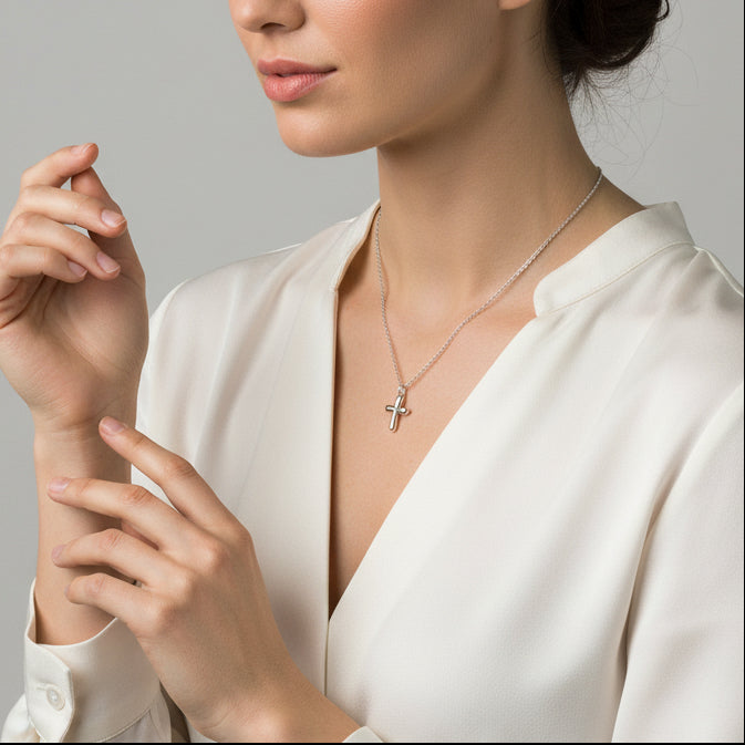 Petite Cross Pendant Necklace In Sterling Silver