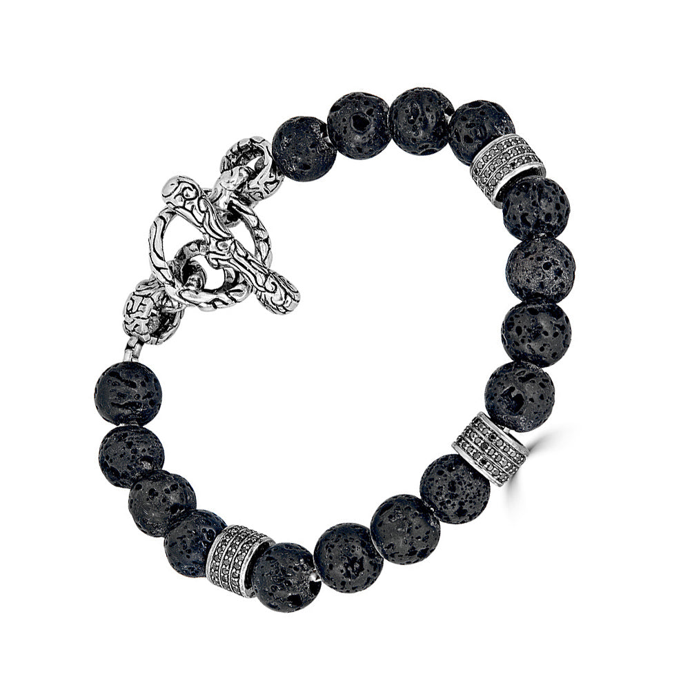 Beaded Bracelet with Black Diamonds Cylinders and KeyDesign Clasp