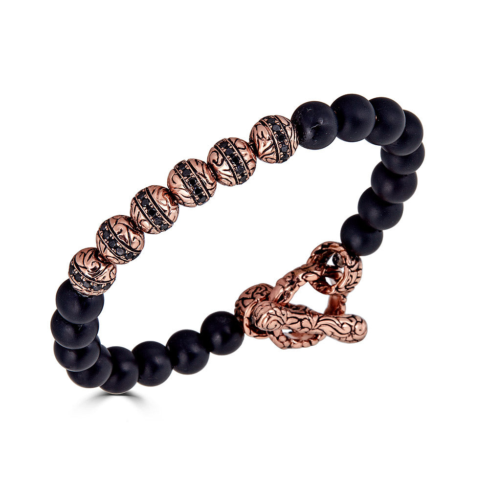 Rose Gold Black Diamond KeyDesign Beads Chain Bracelet