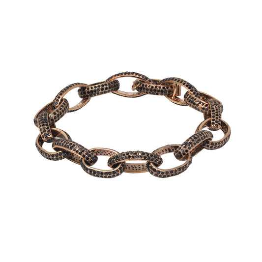 Black Diamond Oval Link Bracelet In Rose Gold