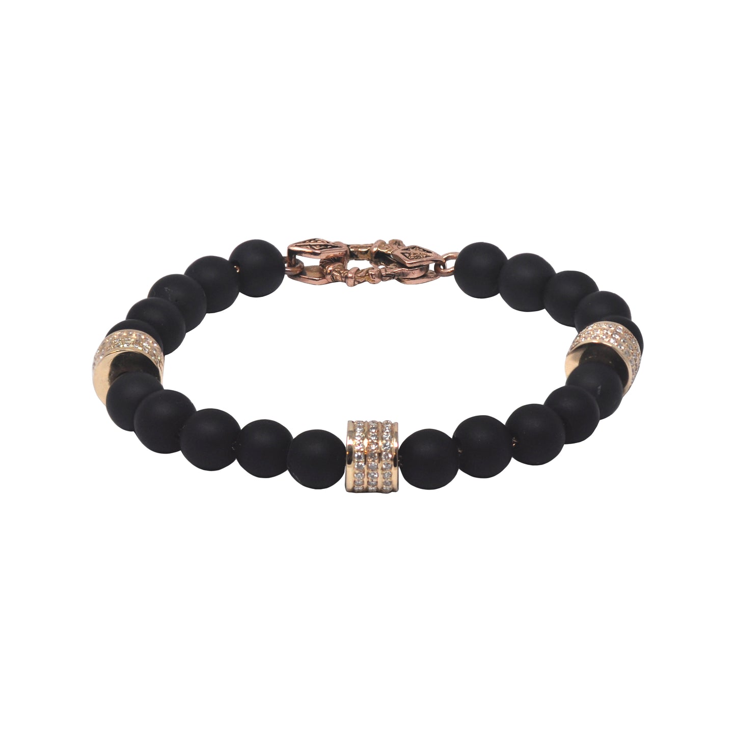 Large Beaded Bracelet With White Diamond Cylinders In Rose Gold