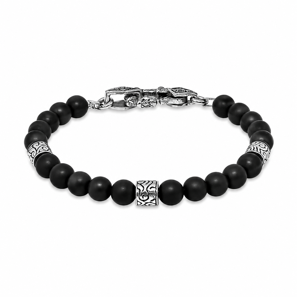 Beaded Bracelet With KeyDesign Silver Cylinders