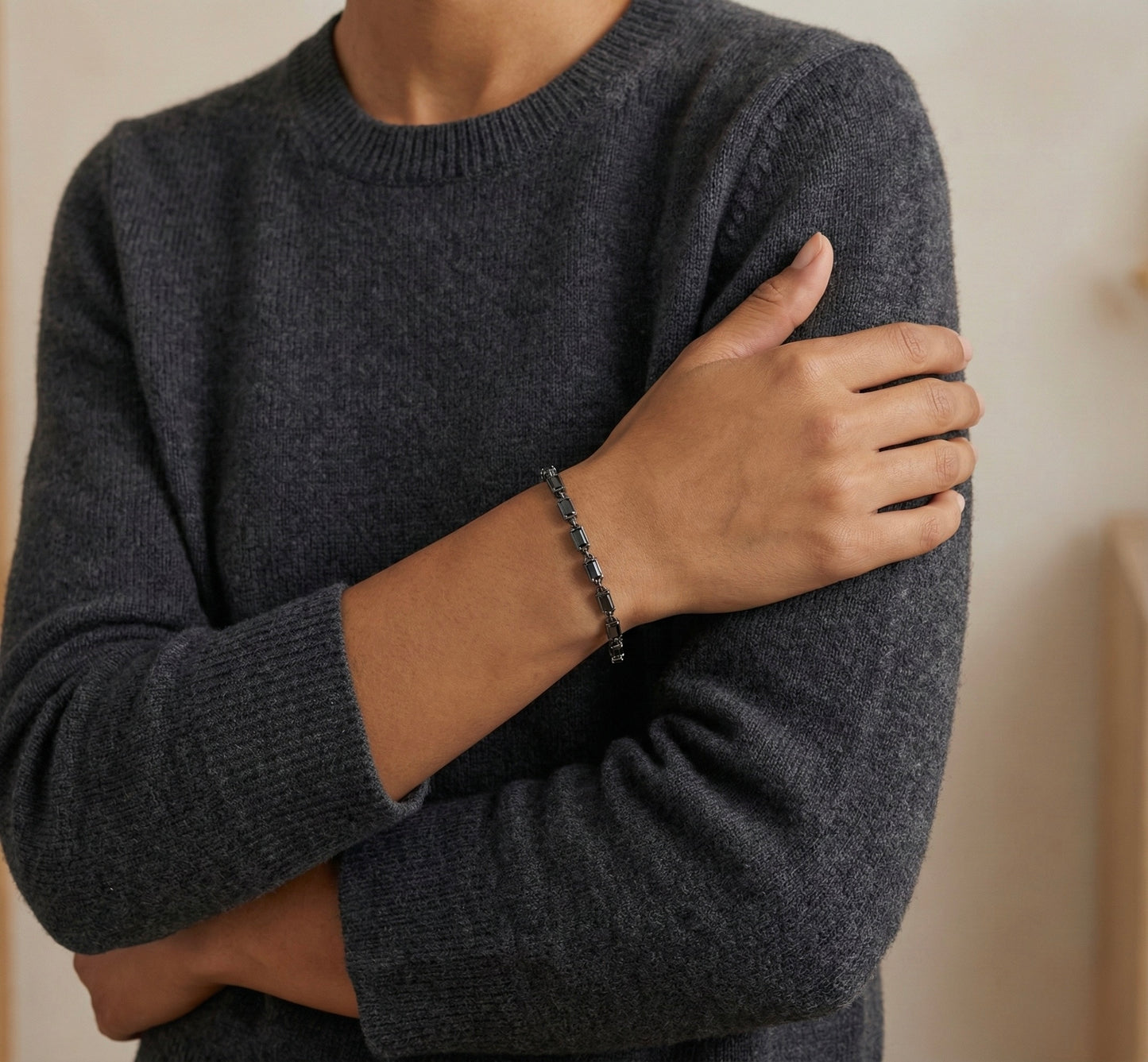 Emerald Cut Black Diamond Link Bracelet