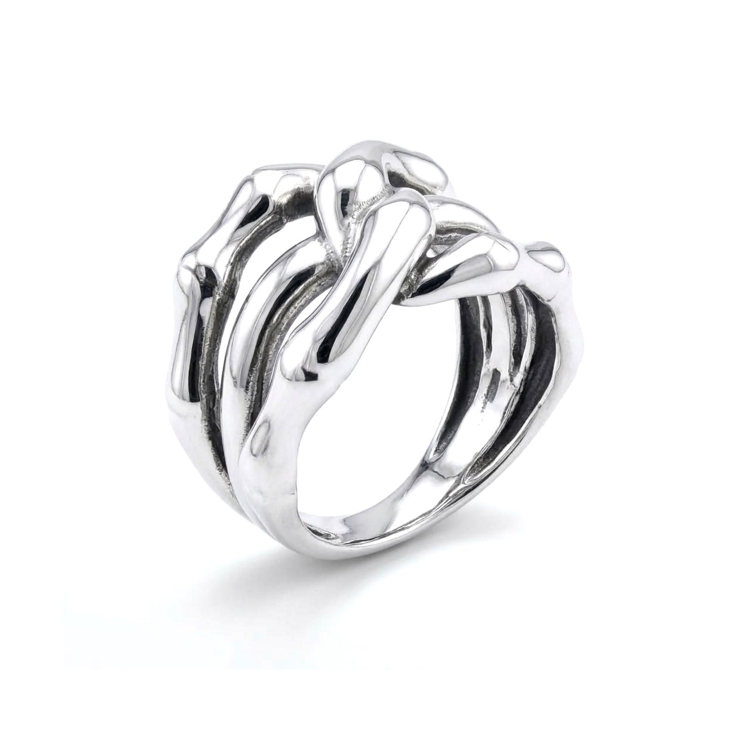 Bamboo Interlocking Ring In Sterling Silver