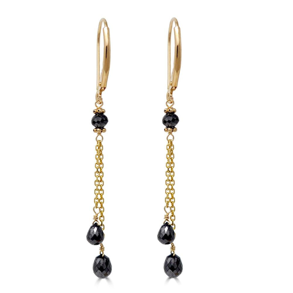 Black Diamond Double Chain Drop Dangle Earrings
