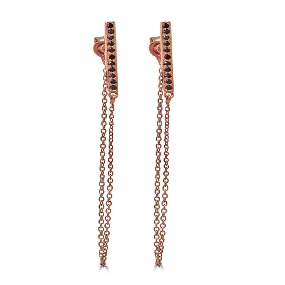 Black Diamond Bar Connection Chain Earrings In Gold
