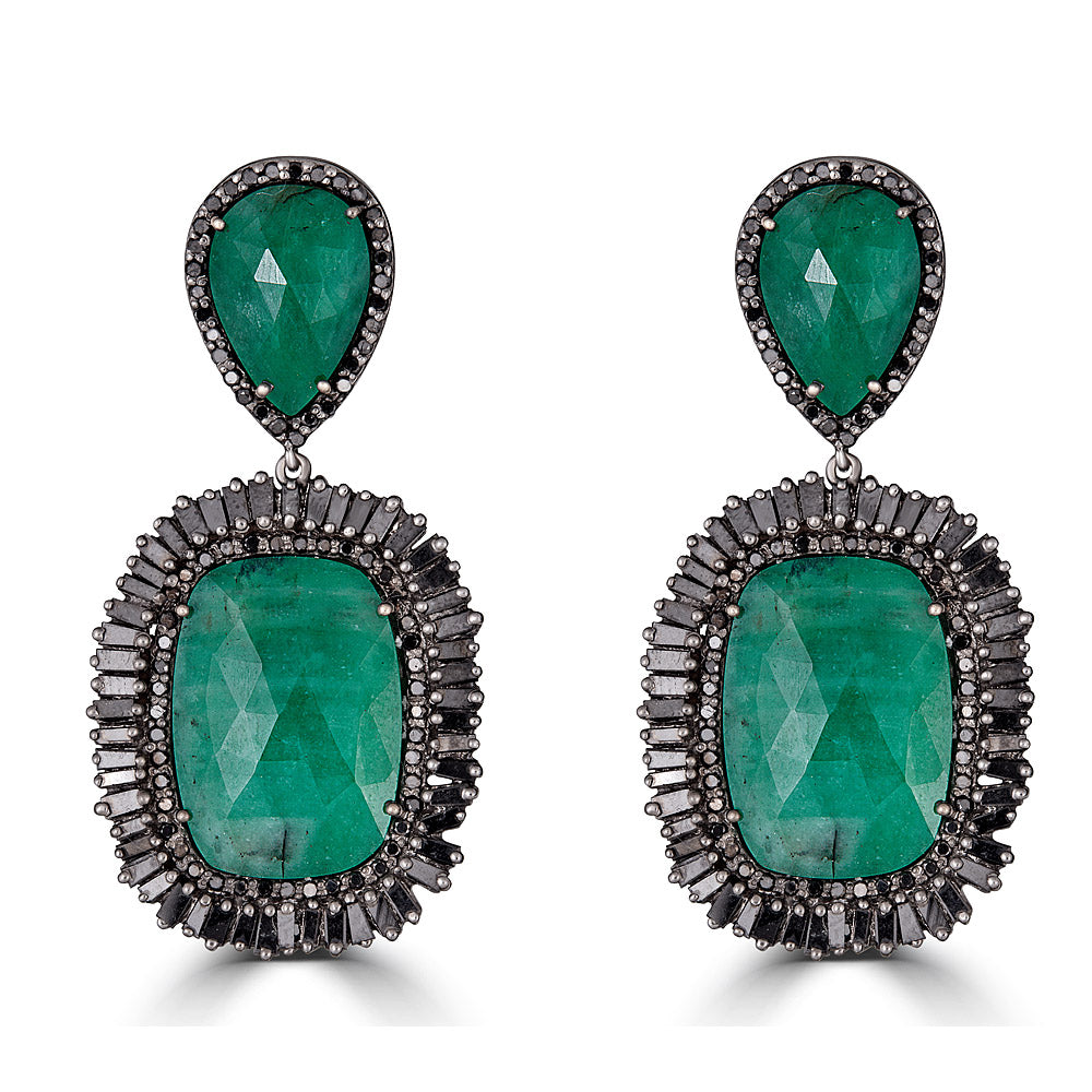 Emerald Black Diamond Frame Earrings