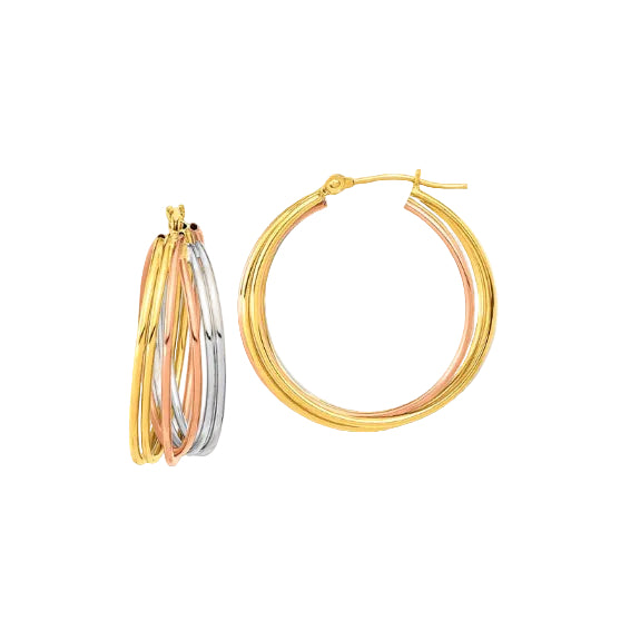 Three Tone Gold Hoop Earrings