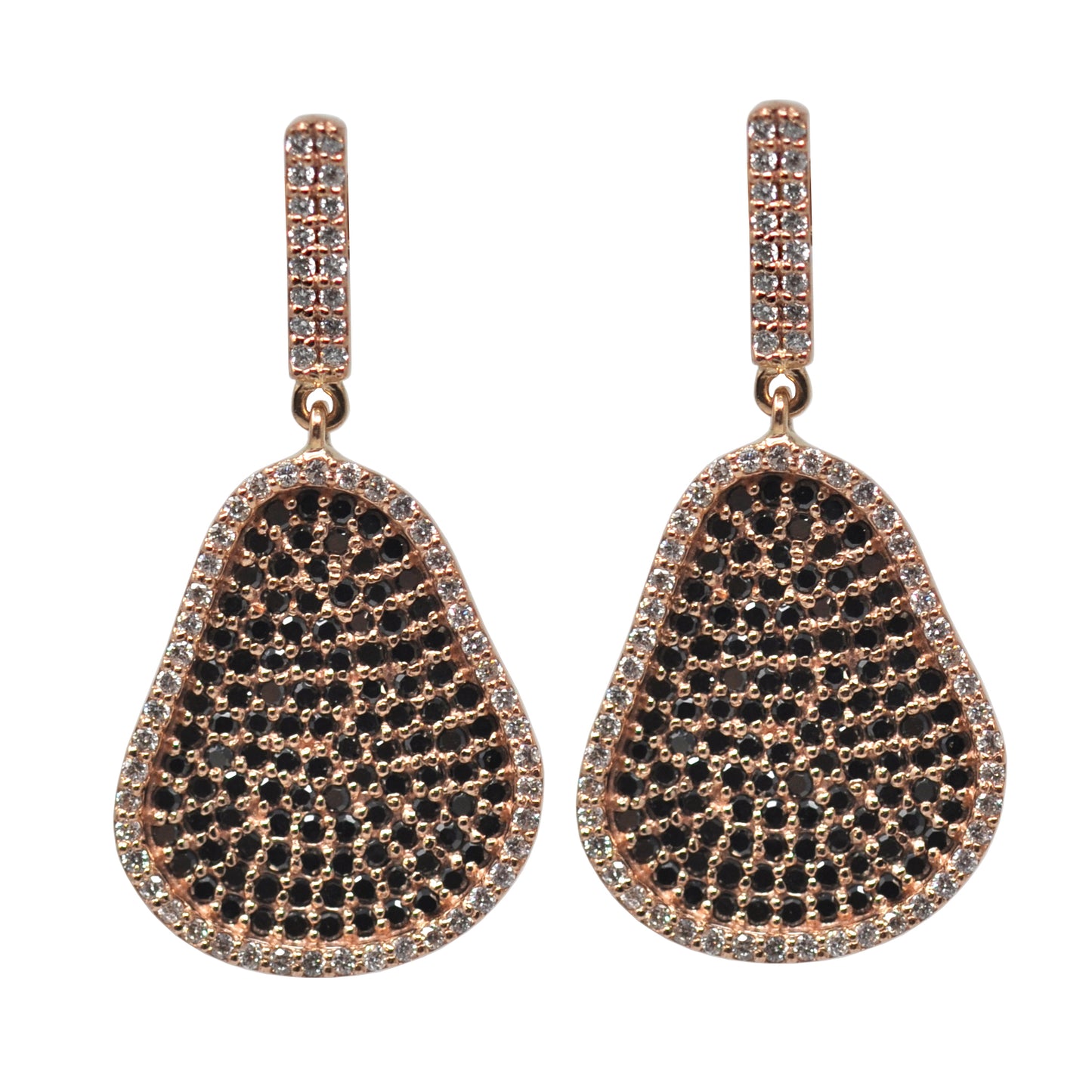 Black & White Diamond Organic Shape Drop Earrings In Rose Gold