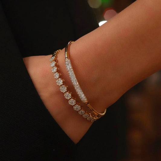 White Diamond Flower Cluster Open Bangle