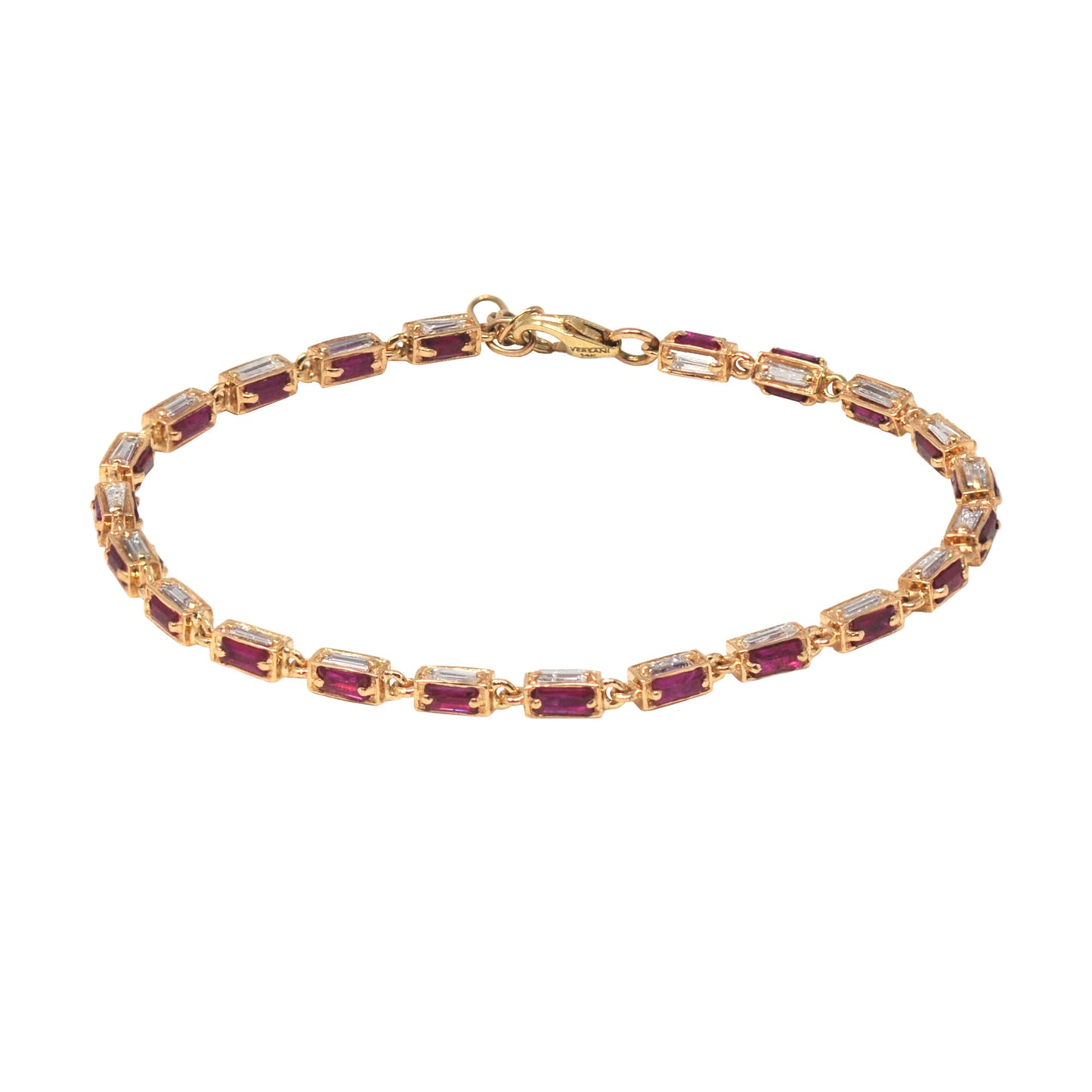 Emerald Cut Diamond and Ruby Link Bracelet