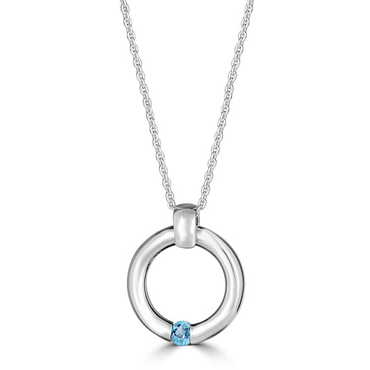 Round Tension Gemstone Pendant Necklace