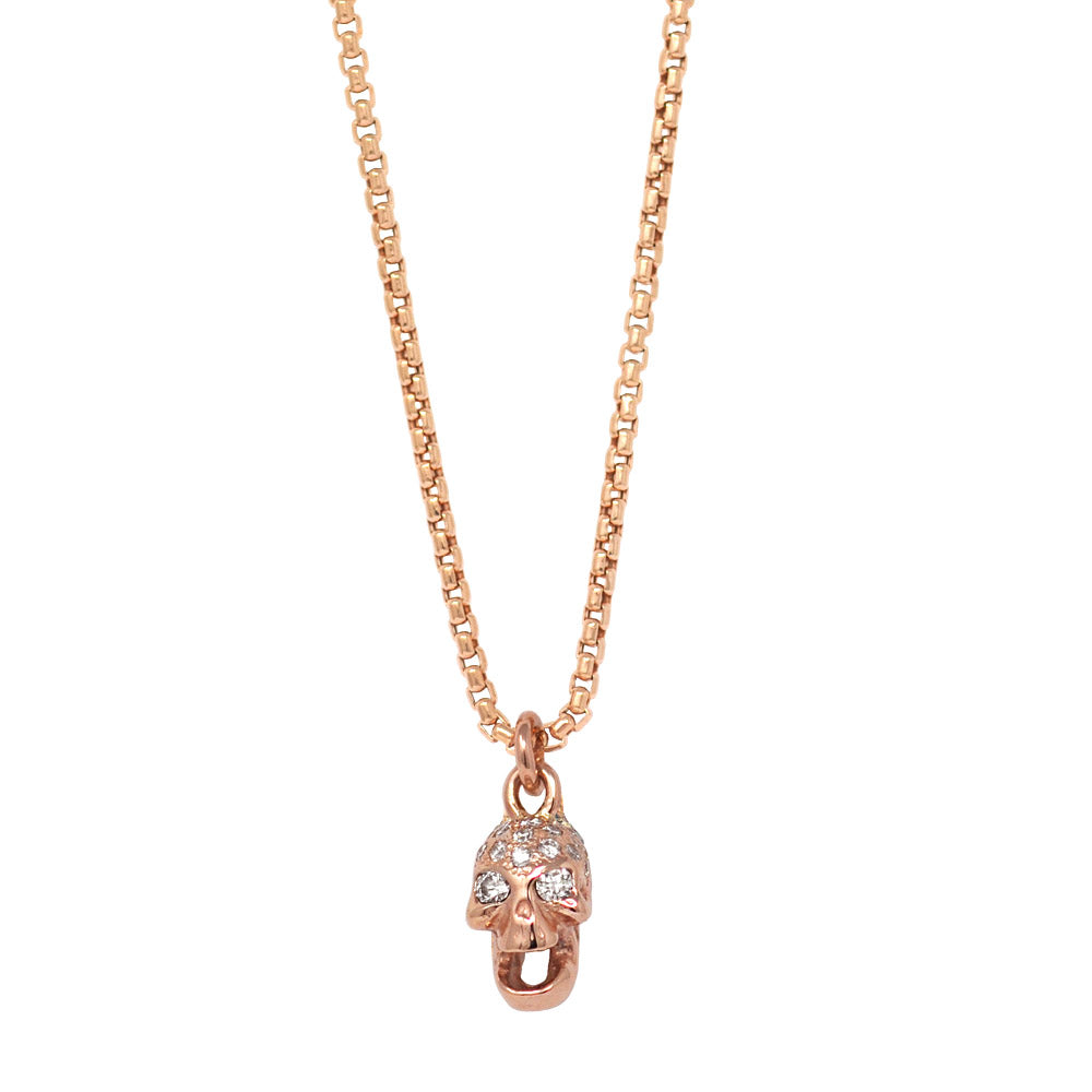 Mini White Diamond Skull Pendant Necklace In Gold