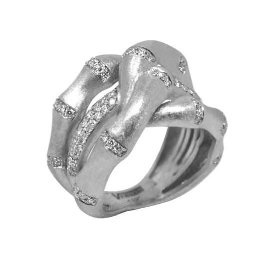 White Diamond Bamboo Interlocking Ring