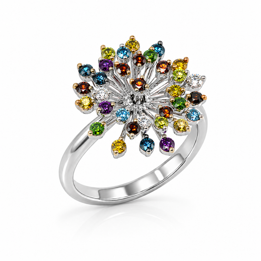 Multi-Color Diamonds Flower Ring