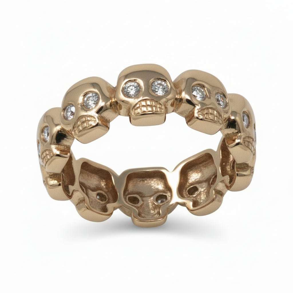 White Diamond All Around Skull Band Ring