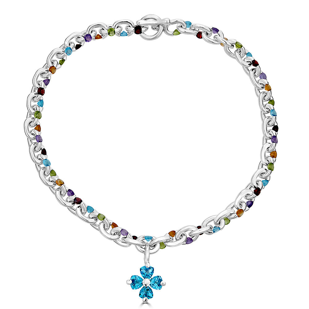 Gemstone Tension Necklace With Flower Pendant