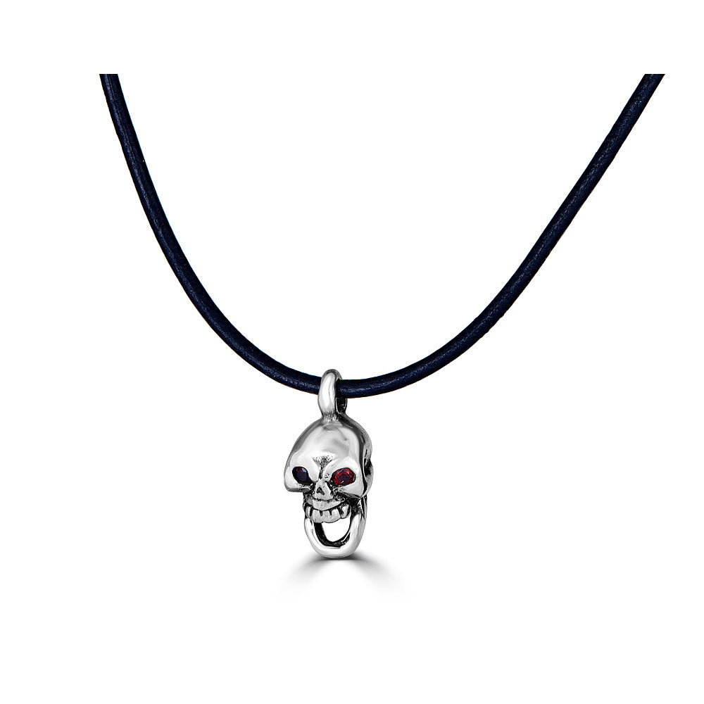 Gem Eyes Mini Skull Pendant Leather Cord Necklace | Versani