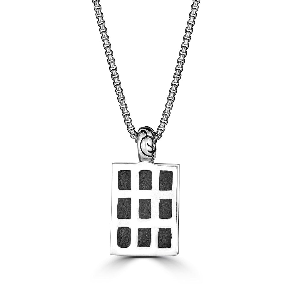 Wood Grid Tag Pendant Necklace