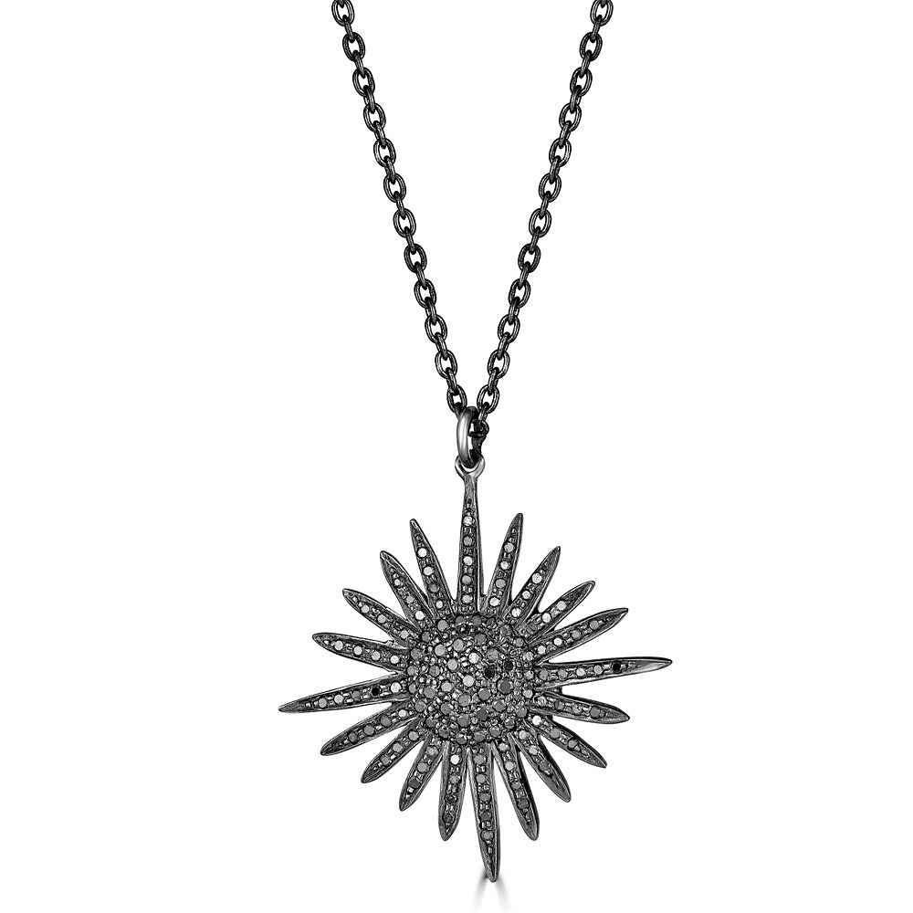 Black Diamond Snowflake Pendant Necklace