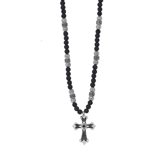 Black Diamond Cross Beaded Necklace