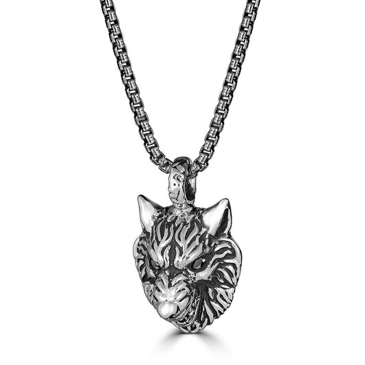 Gem Eyes Tiger Pendant Necklace In Sterling Silver