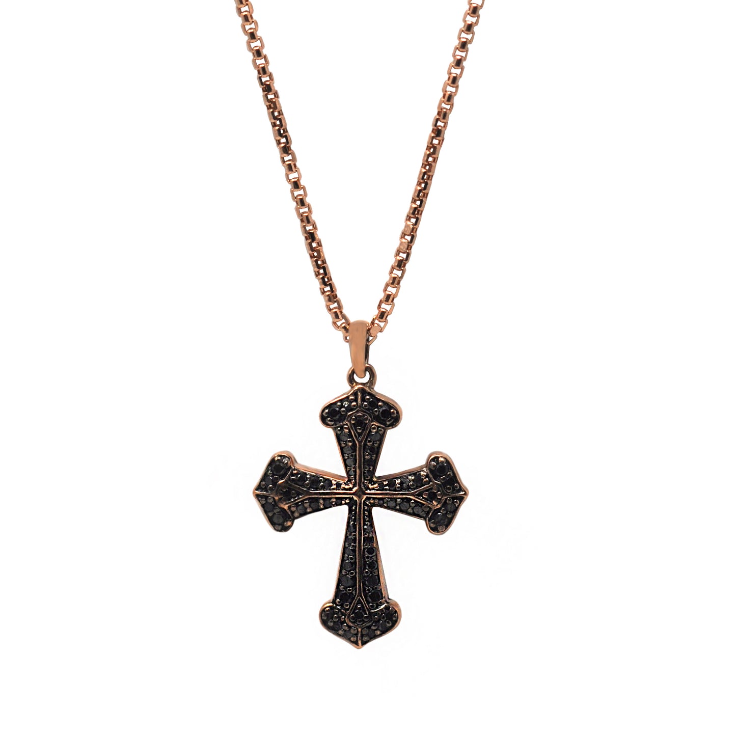 Black Diamond Celestial Cross Pendant Necklace In Rose Gold