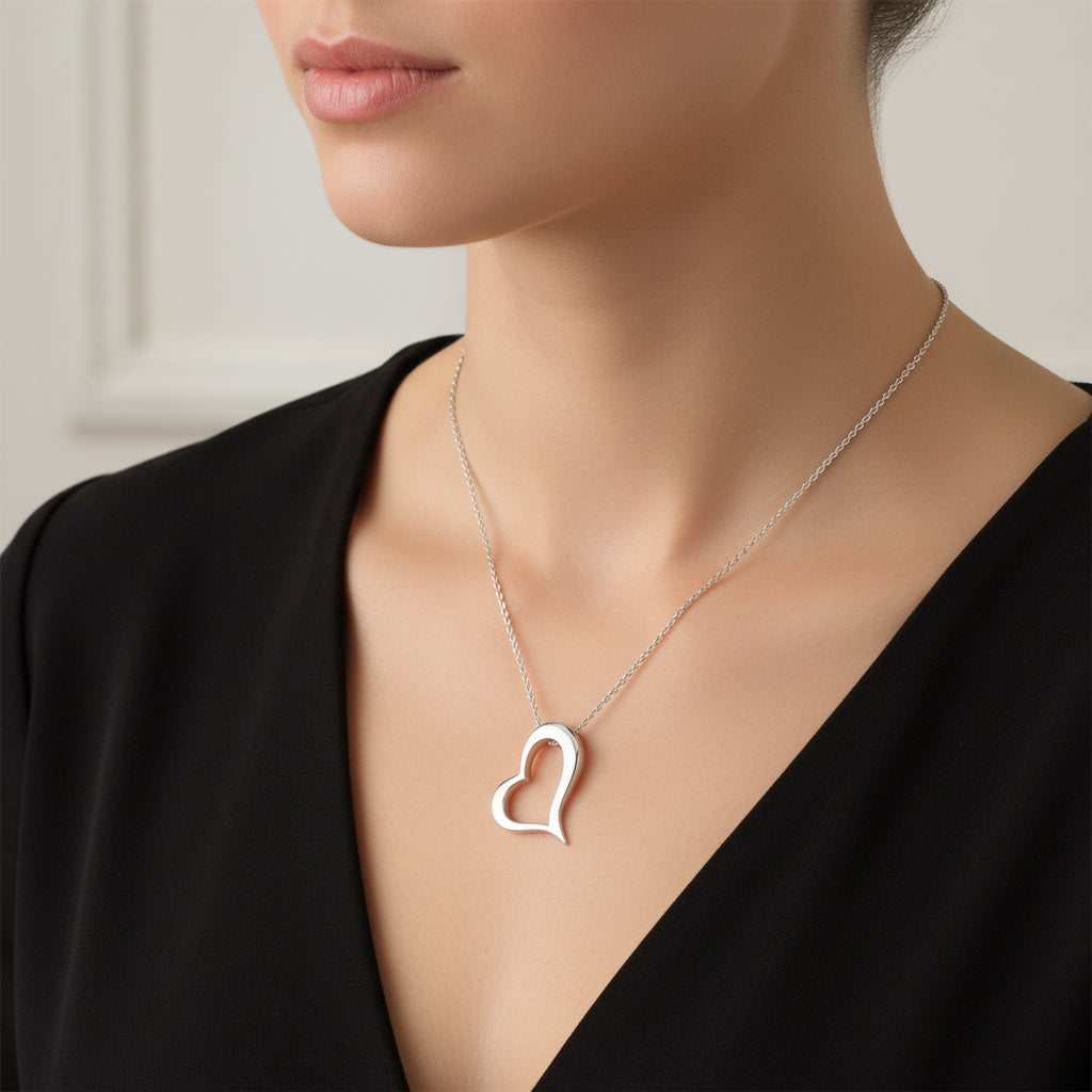 Tilted Open Heart Pendant Necklace