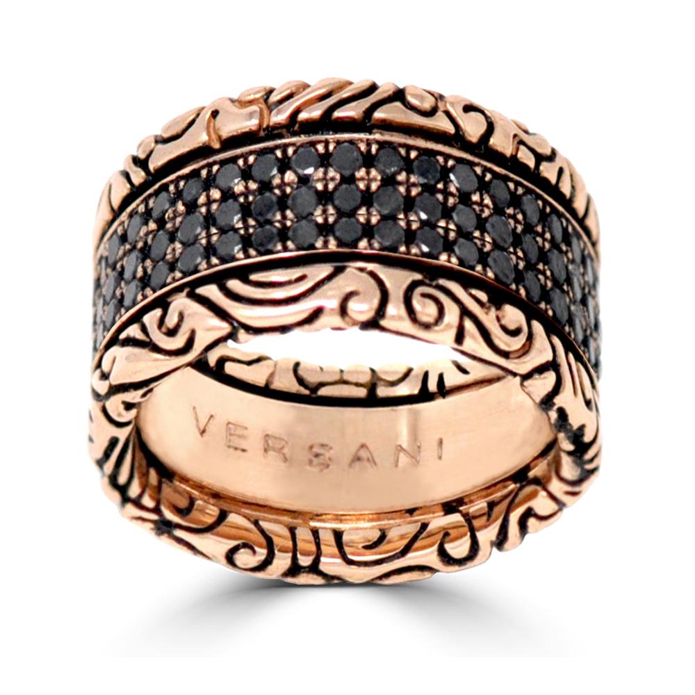 KeyDesign Black Diamond Triple Row Band Ring In Rose Gold