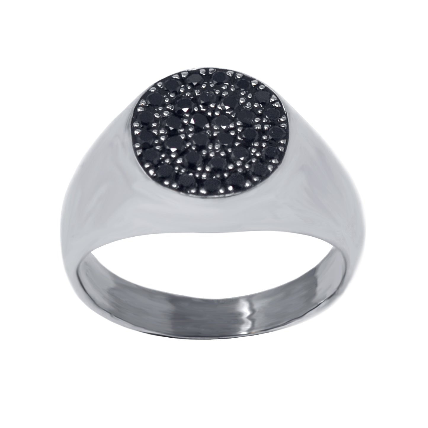 Black Diamond Round Signet Ring