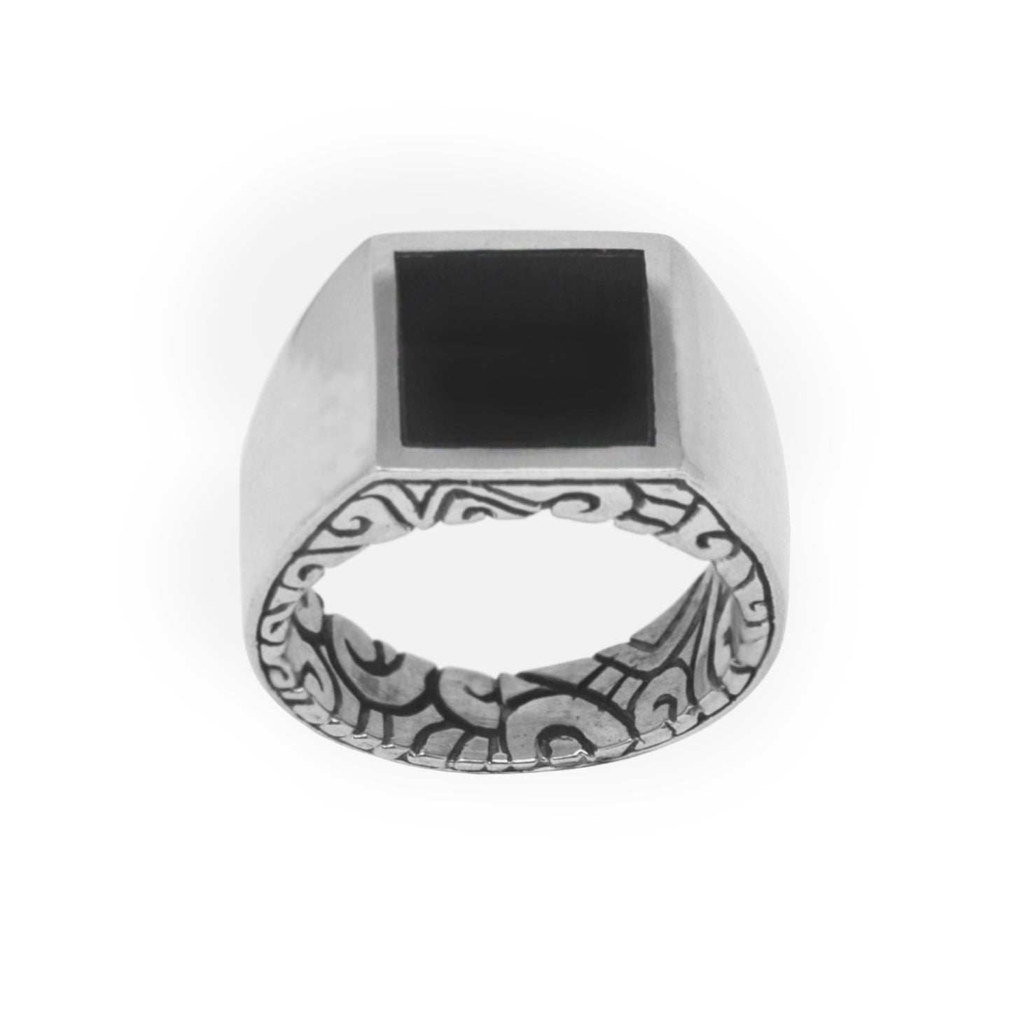 Square Onyx Signet Ring With KeyDesign Inlay