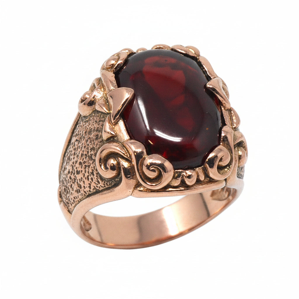 KeyDesign Oval Garnet Ring In Rose Gold