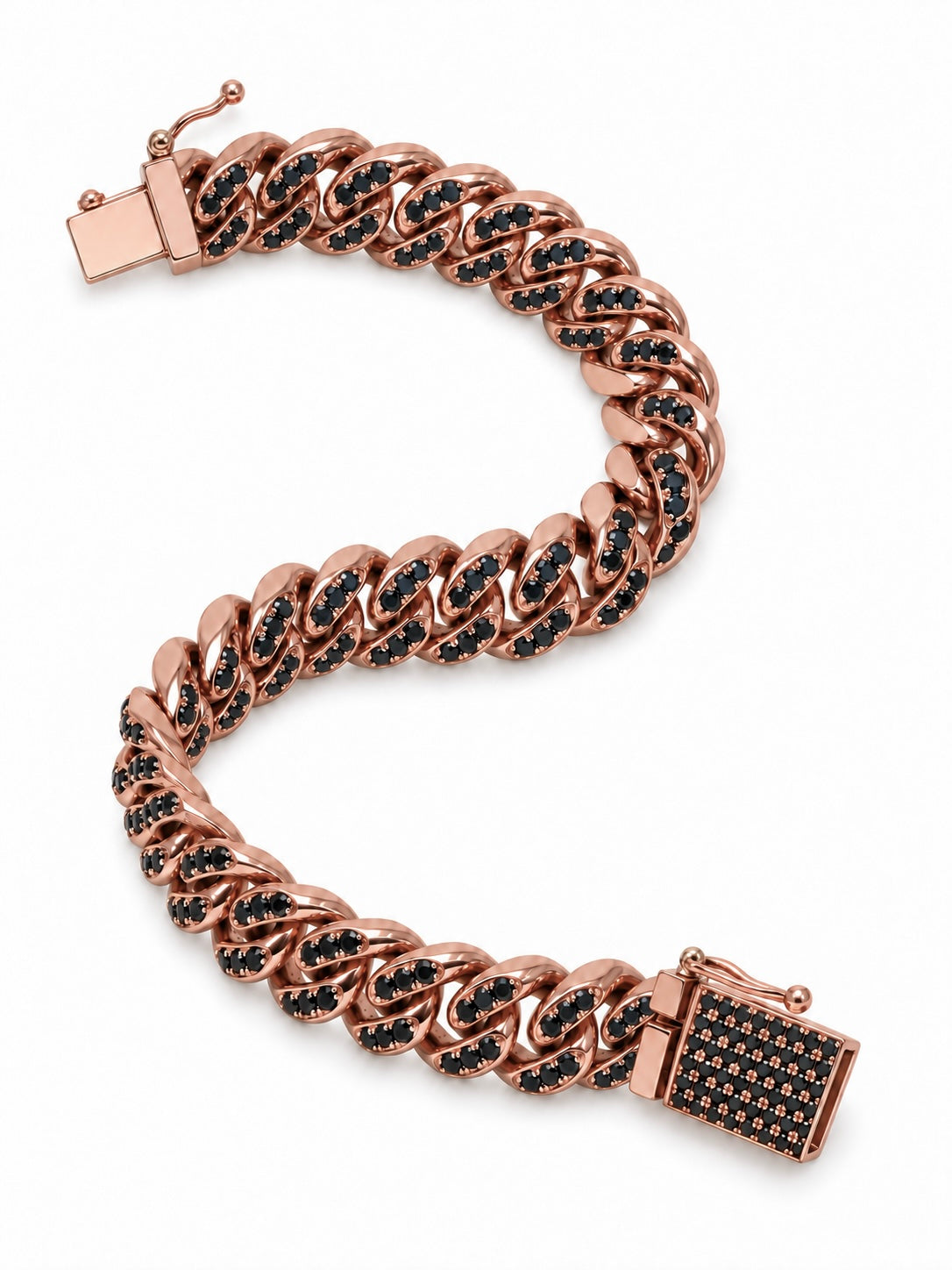 Medium Black Diamond Cuban Link Bracelet In Rose Gold