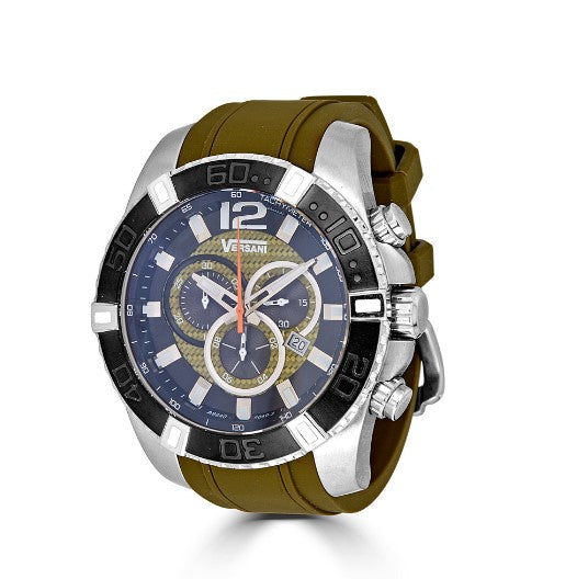 Round Bezel Chronograph Watch On Black Rubber Band