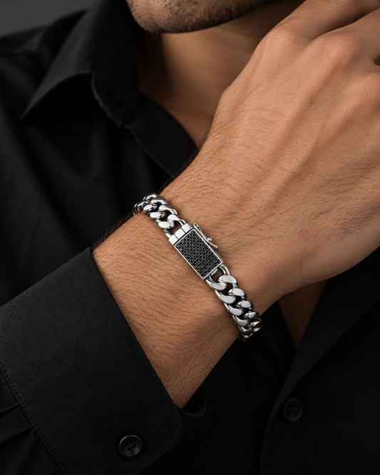 Small Cuban Link Black Diamond Clasp Bracelet