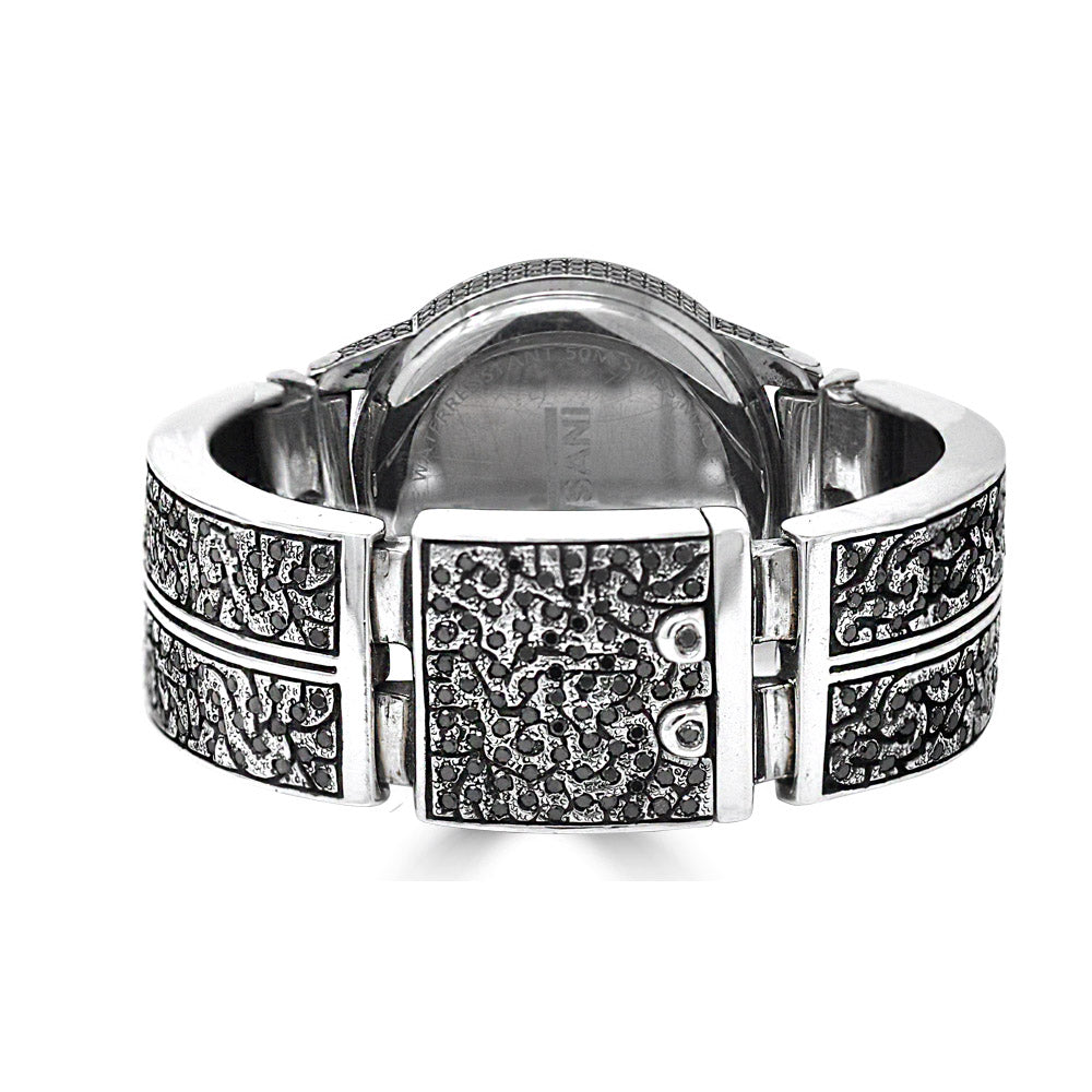 Round Chronograph Watch On Black Diamond KeyDesign Bracelet