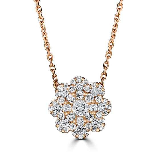 Women's 18k gold flower necklace with hand-set white diamonds - Best floral luxury jewelry by Versani SoHo