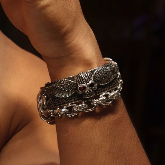 Black Diamond ID Skull Wings Cuban Link Bracelet