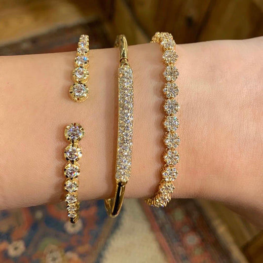 White Diamond Bezel Setting Open Cuff