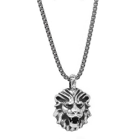 Gem Eyes Lion Pendant Necklace In Sterling Silver