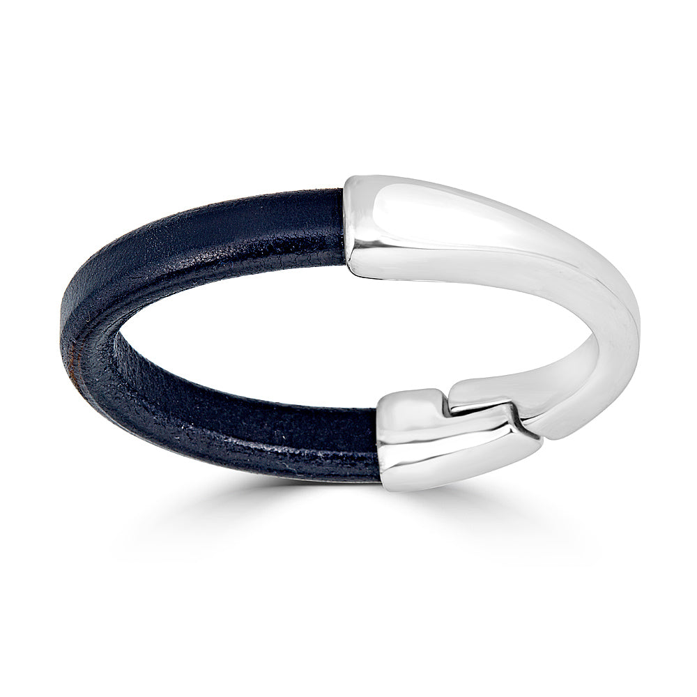 Half Silver Bar Leather Bracelet
