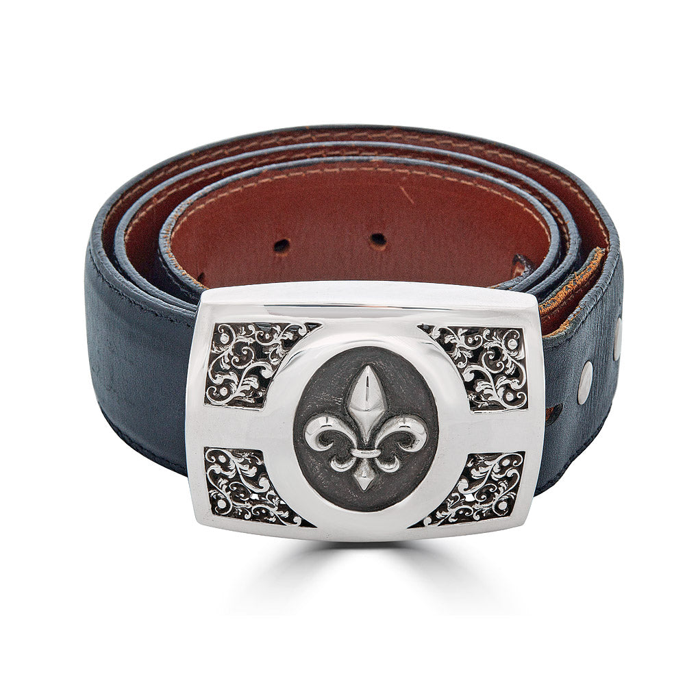 Leather Belt With Fleur De Lis And Decorated Corner