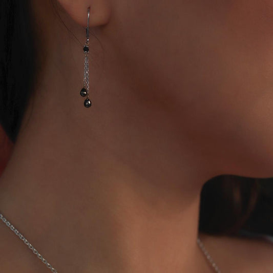 Black Diamond Double Chain Drop Dangle Earrings