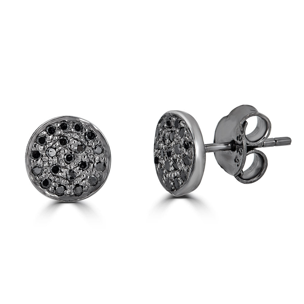 Small Round Pave Black Diamond Studs
