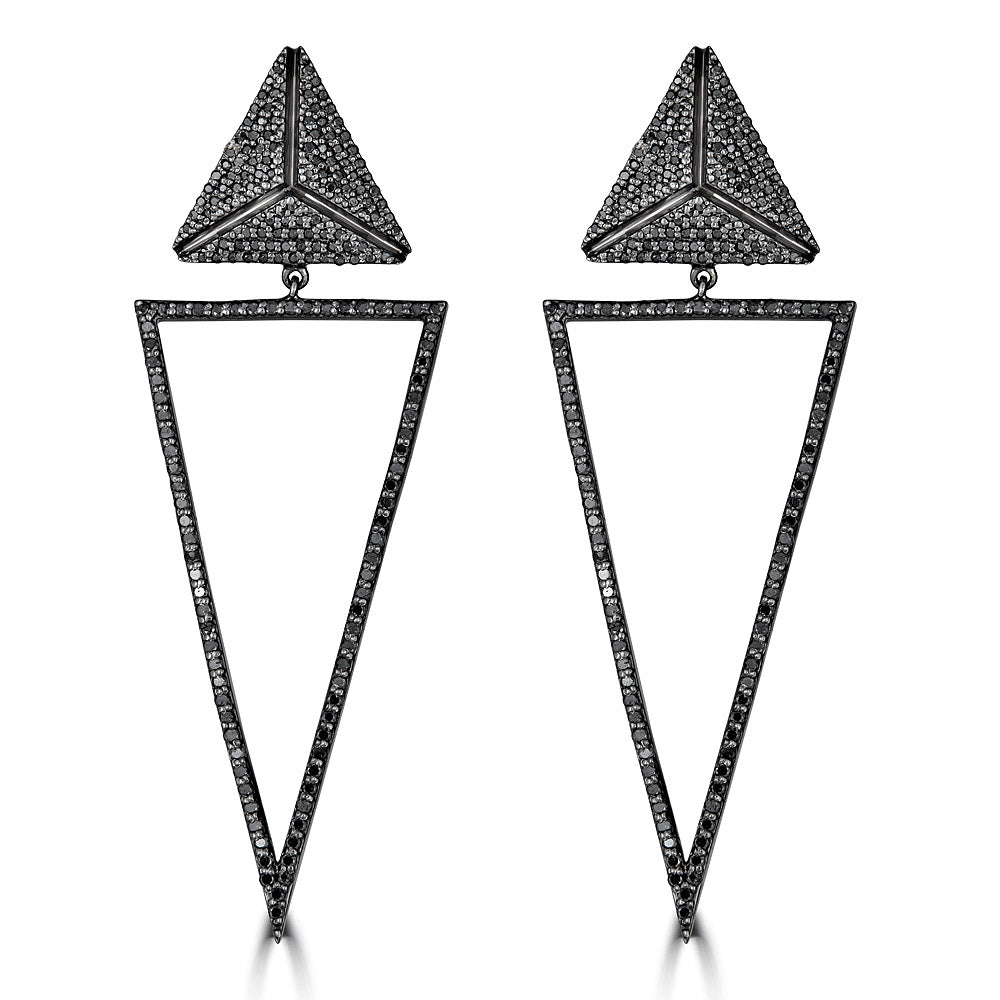 Black Diamond Triangle Drop Down Earrings
