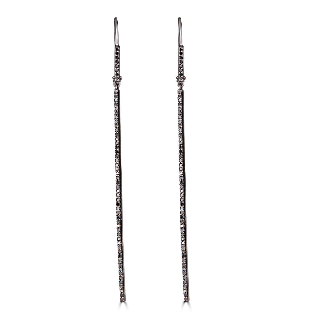 Black Diamond Thin Bar Earrings